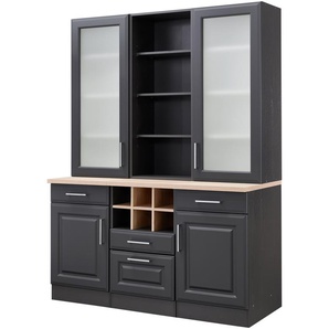Küchenbuffet HELD MÖBEL Stockholm Schränke Gr. B/H/T: 150 cm x 200 cm x 60 cm, 4 St., grau (grau, grafit) Anrichten Buffets Schränke hochwertige MDF-Fronten, 2 Glasrahmentüren, 200 cm hoch, viel Stauraum