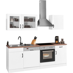 Küchenzeile HELD MÖBEL Athen Komplettküchen-Sets Gr. B/T: 220 cm x 60 cm, weiß (küche: weiß, wotaneiche,, korpus: eiche, arbeitsplatte: eiche) Küchenzeilen ohne Elektrogeräte E-Geräte, Breite 220 cm