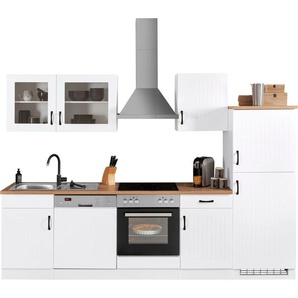 Küchenzeile HELD MÖBEL Athen Komplettküchen-Sets Gr. B/T: 280 cm x 60 cm, weiß (küche: weiß, wotaneiche,, korpus: eiche, arbeitsplatte: eiche) Küchenzeilen ohne Elektrogeräte E-Geräte, Breite 280 cm