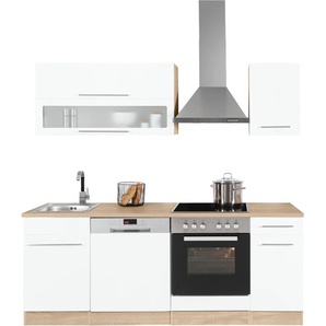 Küchenzeile HELD MÖBEL Eton Komplettküchen-Sets Gr. B/T: 210 cm x 60 cm, weiß (küche: weiß, eichefarben,, korpus: eichefarben, arbeitsplatte: eichefarben) Küchenzeilen ohne Elektrogeräte E-Geräte, Breite 210 cm
