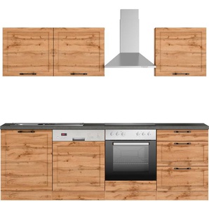 Kochstation Küchenzeile KS-Lani, mit MDF-Fronten, Breite 240 cm, wahlweise mit E-Geräten, Höhen-Ausgleichsfüße 0-4 cm