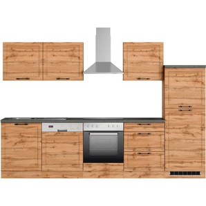 Kochstation Küchenzeile KS-Lani, mit MDF-Fronten, Breite 300 cm, wahlweise mit E-Geräten, Höhen-Ausgleichsfüße 0-4 cm