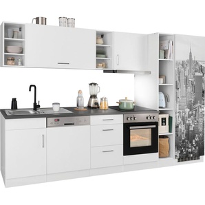 HELD MÖBEL Küchenzeile Paris, mit E-Geräten, Breite 310 cm, mit großer Kühl-Gefrierkombination