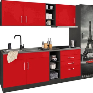 HELD MÖBEL Küchenzeile Paris, mit E-Geräten, Breite 340 cm, mit großer Kühl-Gefrierkombination