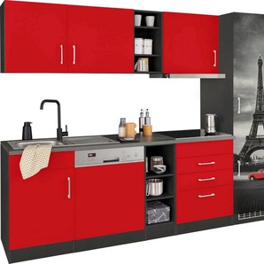 HELD MÖBEL Küchenzeile Paris, mit E-Geräten, Breite 350 cm, mit großer Kühl-Gefrierkombination