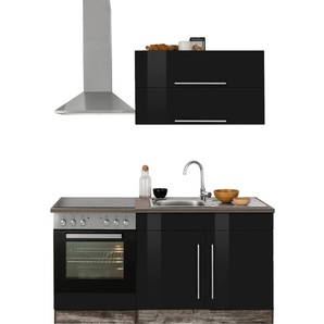 Küchenzeile HELD MÖBEL Samos Komplettküchen-Sets Gr. B/T: 160 cm x 60 cm, schwarz (küche: hochglanz, eiche vintage,, korpus: vintage, arbeitsplatte: vintage) Küchenzeile Küchenzeilen ohne Elektrogeräte E-Geräte, Breite 160 cm