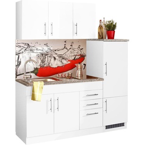 F (A bis G) Küchenzeile HELD MÖBEL Toledo Komplettküchen-Sets Gr. B/T: 180 cm x 60 cm, weiß (küche: weiß,, korpus: weiß, arbeitsplatte: granit) Küchenzeilen mit Elektrogeräte E-Geräten, Breite 180 cm