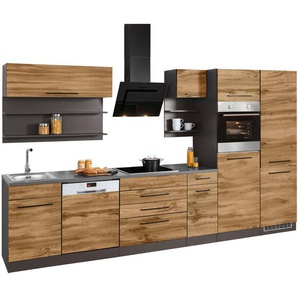 HELD MÖBEL Küchenzeile Tulsa, mit E-Geräten, Breite 350 cm, schwarze Metallgriffe, MDF Fronten