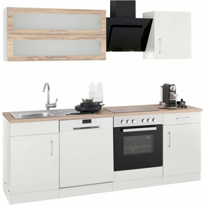 Küchenzeile HELD MÖBEL Utah Komplettküchen-Sets Gr. B/T: 220 cm x 60 cm, weiß (küche: matt,, korpus: weiß, arbeitsplatte: eiche sonoma) Küchenzeilen ohne Elektrogeräte E-Geräte, Breite 220 cm