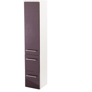 Midischrank HELD MÖBEL Porto Schränke Gr. B/H/T: 25 cm x 130 cm x 27 cm, 1 St., lila (brombeer, weiß) Bad-Midischränke Hochschrank Breite 25 cm, mit hochglänzenden Fronten