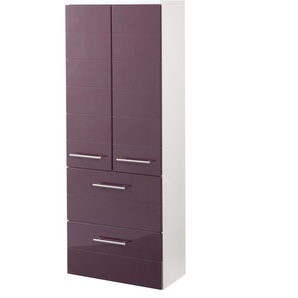 Midischrank HELD MÖBEL Porto Schränke Gr. B/H/T: 50 cm x 130 cm x 27 cm, 2 St., lila (brombeer, weiß) Bad-Midischränke Hochschrank Breite 50 cm, mit hochglänzenden Fronten