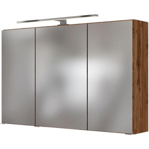 Spiegelschrank HELD MÖBEL Baabe Schränke Gr. B/H/T: 100 cm x 64 cm x 20 cm, 3 St., braun (eiche) Bad-Spiegelschränke Breite 100 cm, mit 3D-Effekt, dank 3 Spiegeltüren