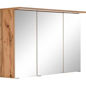 Spiegelschrank HELD MÖBEL Lucca Schränke Gr. B/H/T: 100 cm x 66 cm x 20 cm, Mit Schalter und Steckdose, 3 St., braun (eichefarben) Bad-Spiegelschränke mit LED Beleuchtung