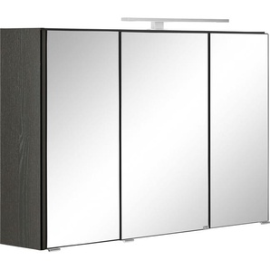 Spiegelschrank HELD MÖBEL Ohio Schränke Gr. B/H/T: 100 cm x 64 cm x 20 cm, Mit Glasablagen, Schalter und Steckdose, 3 St., grau (graphit, graphit) Bad-Spiegelschränke mit LED Beleuchtung