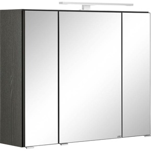 Spiegelschrank HELD MÖBEL Ohio Schränke Gr. B/H/T: 80 cm x 64 cm x 20 cm, Mit Glasablagen, Schalter und Steckdose, 3 St., grau (graphit, graphit) Bad-Spiegelschränke mit LED Beleuchtung