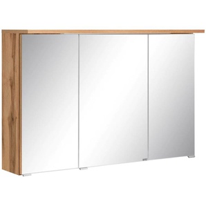 Spiegelschrank HELD MÖBEL Ravenna Schränke Gr. B/H/T: 100 cm x 68 cm x 20 cm, Mit Glasablagen, Schalter und Steckdose, 3 St., braun (eichefarben) Bad-Spiegelschränke Breite 100 cm