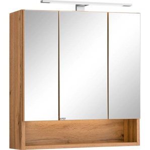 Spiegelschrank HELD MÖBEL Soria Schränke Gr. B/H/T: 60 cm x 64 cm x 20 cm, braun (eichefarben) Bad-Spiegelschränke mit LED Beleuchtung