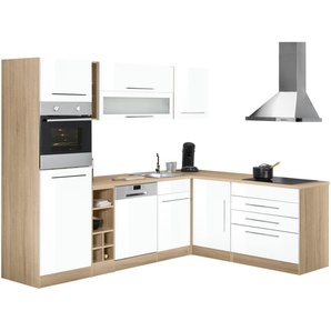 Winkelküche HELD MÖBEL Eton Komplettküchen-Sets Gr. B/T: 260 cm x 190 cm, weiß (küche: weiß, eichfarben) L-Küche ohne Elektrogeräte