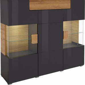 INOSIGN Highboard Toledo,Breite 147,5cm,trendige Hochkommode mit 3Türen und Schublade, Hochschrank mit Glas-Partien,stylische Hochglanzfronten
