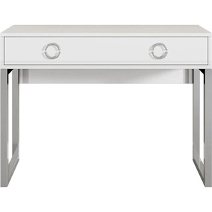 Laptoptisch HELVETIA Milla Tische Gr. B/H/T: 110 cm x 80 cm x 40 cm, Metallauszug, weiss hochglanz, weiß (weiß hochglanz, silber, hochglanz) Computertische Breite 110 cm, auch als Schreibtisch im Home Office geeignet