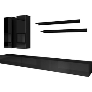 Wohnzimmer-Set HELVETIA Athens Kastenmöbel-Sets schwarz (schwarz matt, hochglanz) Moderne Wohnwände Wohnwand
