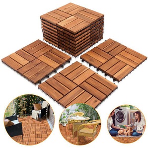 Hengda - 11 Stück Holzfliesen aus Akazienholz Balkonfliesen Terrassenfliesen. Bodenbelag mit Drainage. Fliese Leicht verlegbar(12 Latten 1 m²)