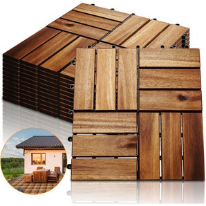 Hengda - 55 Stück Holzfliesen aus Akazienholz Balkonfliesen Terrassenfliesen. Bodenbelag mit Drainage. Fliese Leicht verlegbar(6 Latten 5 m²)