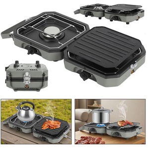 Hengda - Set Duo Gaskocher Campingkocher Camping Kitchen 2 Multi Cook Gaskocher Gasgrill + Gasschlauch