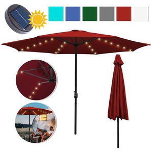 Hengda Sonnenschirm mit LED 350 cm mit UV Schutz 30+ Kurbel Knickbar Alu Balkon Terrasse Garten Balkonschirm Kurbelschirm Marktschirm Rot