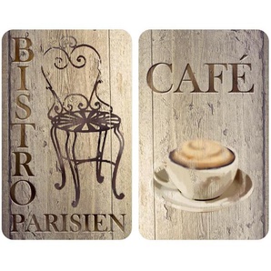 Herdabdeckplatte Universal Bistro 2er Set, für alle Herdarten, Mehrfarbig, Gehärtetes Glas braun, Kunststoff (tpe) hellgrau, Kunststoff transparent