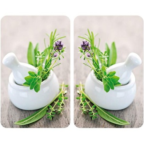 Herdabdeckplatte Universal Kräutergarten 2er Set, für alle Herdarten, Mehrfarbig, Gehärtetes Glas mehrfarbig, Kunststoff (tpe) hellgrau, Kunststoff
