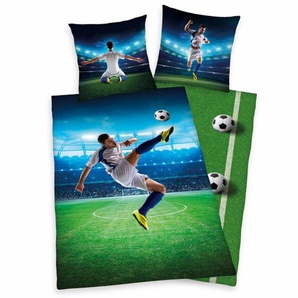 Herding Jugendbettwäsche Fußball, Mehrfarbig, Textil, Fußball, 135x200 cm, Oeko-Tex® Standard 100, Textiles Vertrauen - Oeko-Tex®, hautfreundlich,
