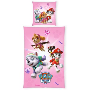 Herding Jugendbettwäsche Paw Patrol, Pink, Textil, 135x200 cm, pflegeleicht, hautfreundlich, schadstoffgeprüft, Schlaftextilien, Bettwäsche,