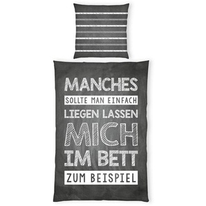 Herding Jugendbettwäsche Sprüche, Grau, Schwarz, Weiß, Textil, Schriftzug, 135x200 cm, Oeko-Tex® Standard 100, pflegeleicht, Schlaftextilien,