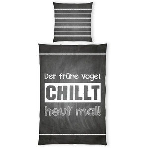 Herding Jugendbettwäsche Sprüche, Grau, Schwarz, Weiß, Textil, Schriftzug, 135x200 cm, Oeko-Tex® Standard 100, pflegeleicht, Schlaftextilien,