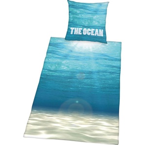 Bettwäsche HERDING YOUNG COLLECTION The Ocean Gr. B/L: 135 cm x 200 cm (1 St.), B/L: 80 cm x 80 cm (1 St.), Renforcé, blau (türkis) Renforcé-Bettwäsche mit tollem Ozean Motiv