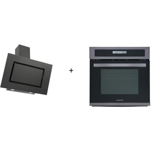 Herdset Einbau Backofen u. Schräghaube Dunstabzugshaube 90 cm Blacksteel Respekta