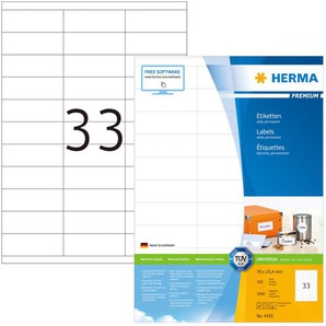 HERMA Etiketten PREMIUM Permanent Haftend A4 70x25,4 mm 100 Blätter