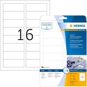 HERMA Namensetiketten für Textilien Ablösbar A4 88,9x33,8mm 20 Blätter
