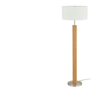 Herzblut Stehleuchte 1-flammig Eiche geölt mit Chitz Schirm - holzfarben - Materialmix - 149 cm - 50.0 | Möbel Kraft