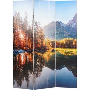 HHG - neuwertig] Foto-Paravent mit Schallschutz 288, akustischer Raumteiler Trennwand Sichtschutz, mvg 180x122cm Waldsee