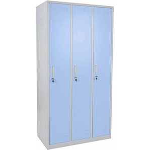 HHG - neuwertig] Schließfach Preston T829, Spind Wertfachschrank Schließfachschrank, Metall 3 Fächer blau