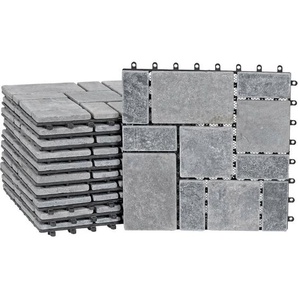 HHG - neuwertig] Steinfliese 929, Bodenfliese Steckfliese Balkon/Terrasse Naturstein, 11x je 30x30cm = 1m² dunkelgrau