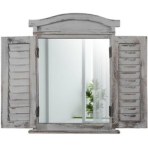 HHG - neuwertig] Wandspiegel Spiegelfenster mit Fensterläden 53x42x5cm grau shabby