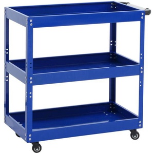 HHG - neuwertig] Werkzeugwagen 135, Rollwagen Werkstattwagen Transportwagen, Rollen Handgriff 3 Ladeflächen, Stahl 73x73x36cm blau
