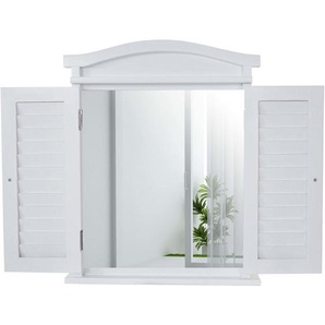 HHG - Wandspiegel Spiegelfenster mit Fensterläden 53x42x5cm weiß lackiert