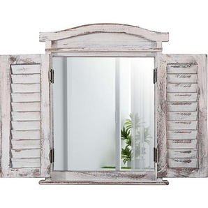 HHG - Wandspiegel Spiegelfenster mit Fensterläden 53x42x5cm weiß shabby