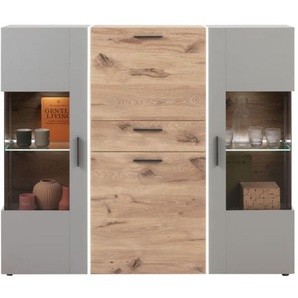 Highboard Baveno, Eiche-Nachbildung/hellgrau, inkl. Frontbeleuchtung