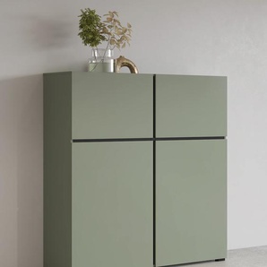 Highboard INOSIGN Cross, moderne grifflose Hochkommode mit 4 Türen,Türkommode, grün (salbei, salbei), B:119,5cm H:139cm T:40cm, FSC-zertifizierter Holzwerkstoff, Melamin, Sideboards, Hochschrank, Höhe 139 cm mit viel Stauraum, Einlegeböden verstellbar