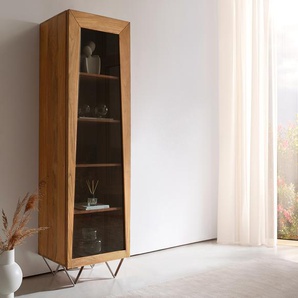 Highboard Kayu 55x180 cm Akazie Natur Vitrine 1 Tür V-Fuß, Vitrinen